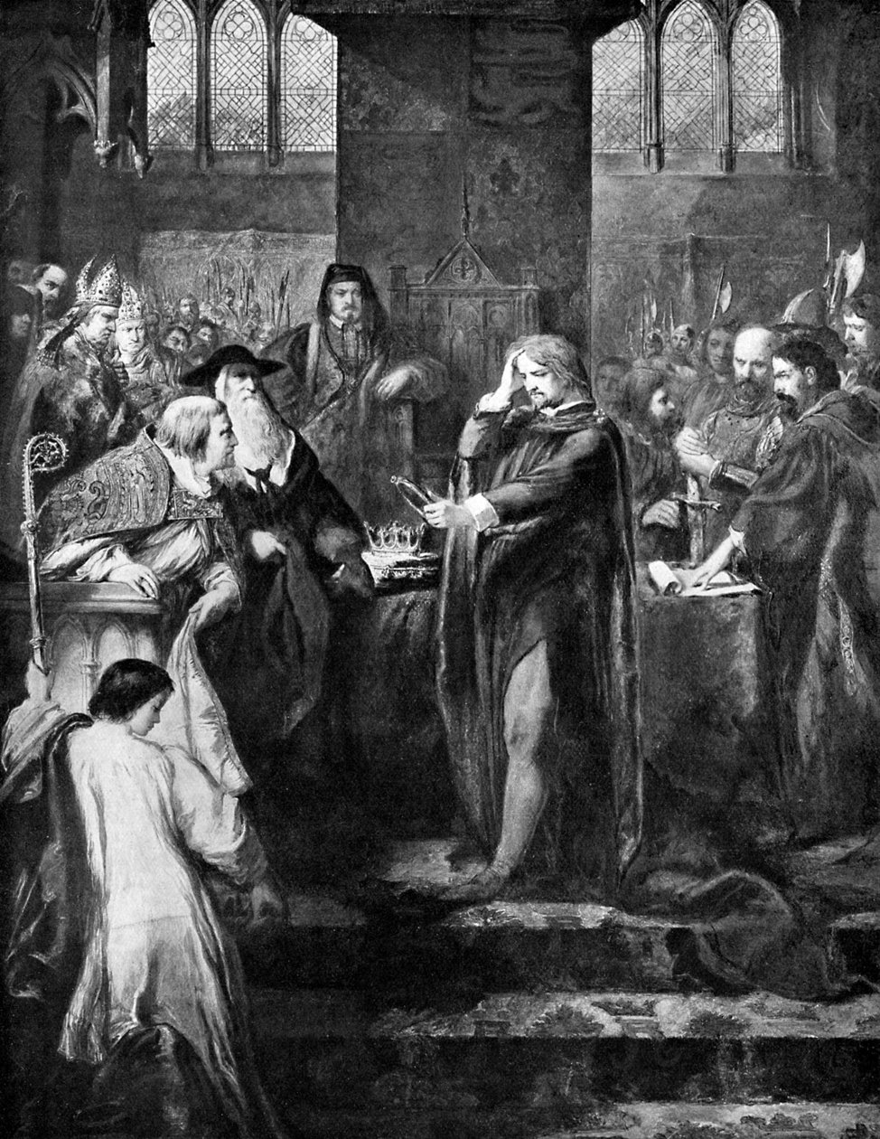 Koning Richard II doet afstand van de kroon aan zijn neef Bolingbroke door Unbekannt