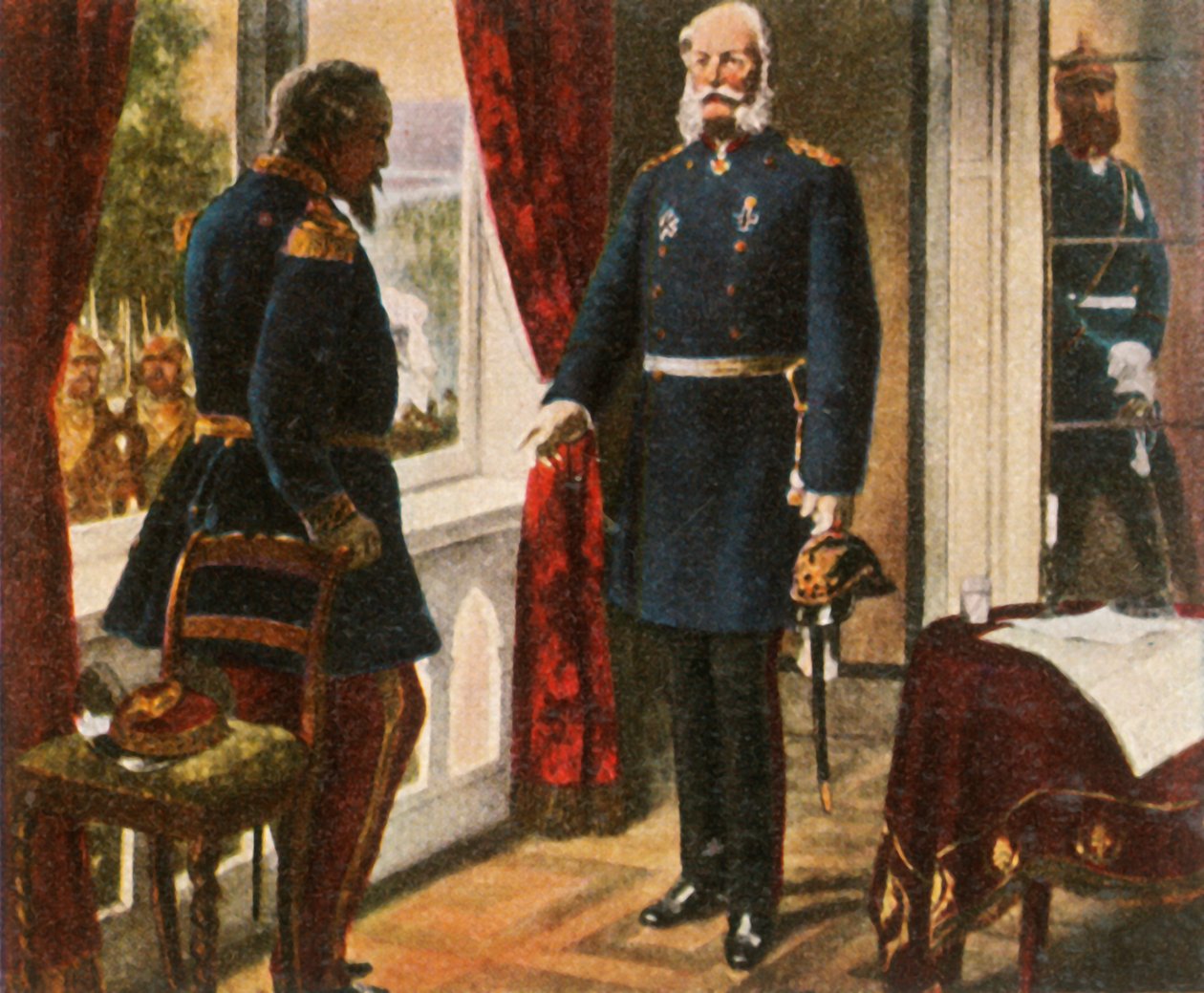 Koning Wilhelm en keizer Napoleon na de Slag bij Sedan door Unbekannt