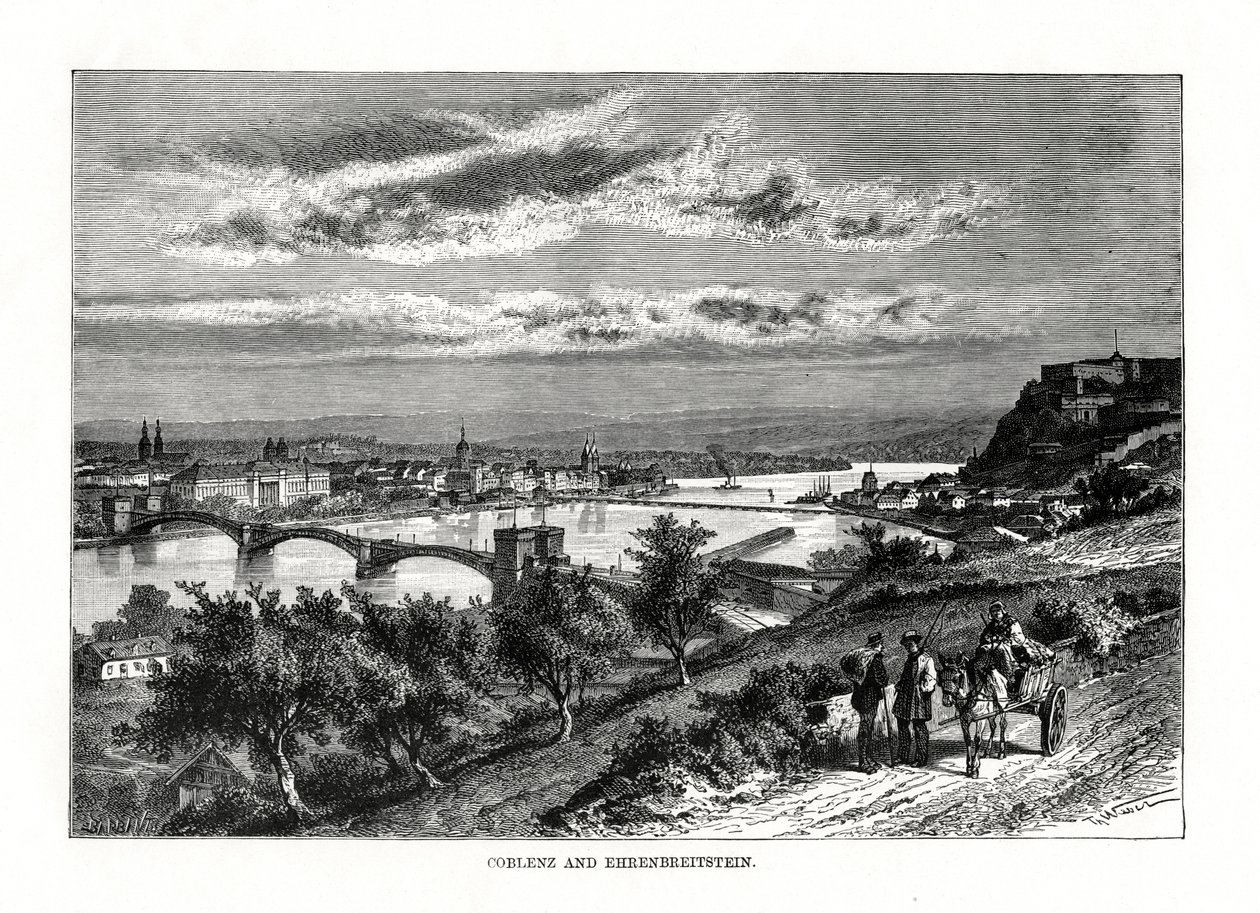 Koblenz en Festung Ehrenbreitstein, Duitsland, 1879 door Unbekannt