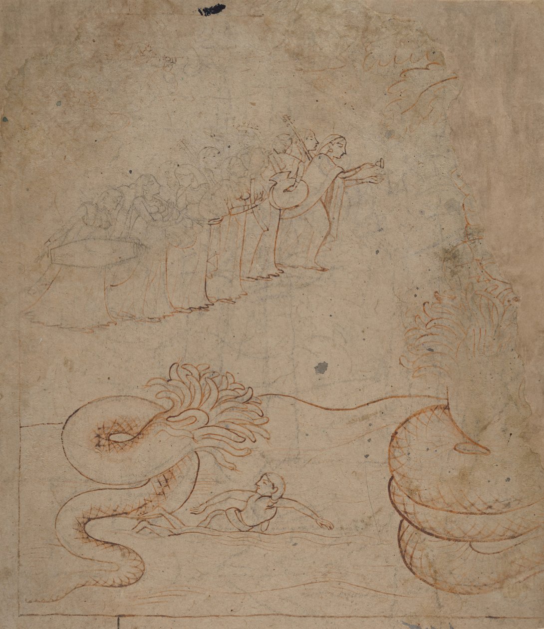 Krishna onderwerpt de slang Kaliya in de Yamuna-rivier, ca. 1780 door Unbekannt