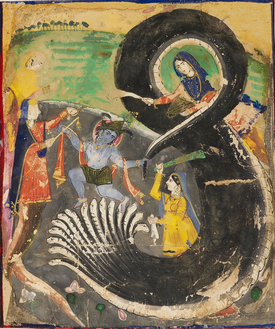 Krishna en de naga Kaliya, 19e eeuw door Unbekannt