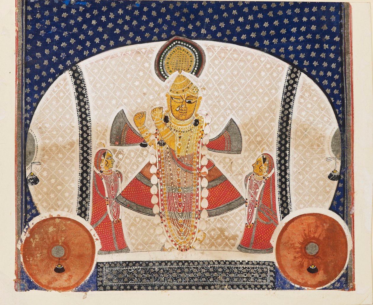 Krishna als Shrinathji die een fluit speelt door Unbekannt