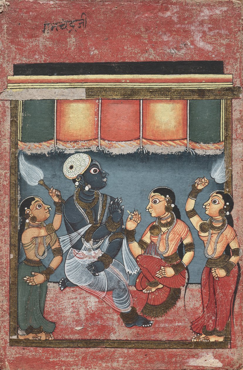 Krishna met Radha en twee bedienden recto, 18e eeuw door Unbekannt