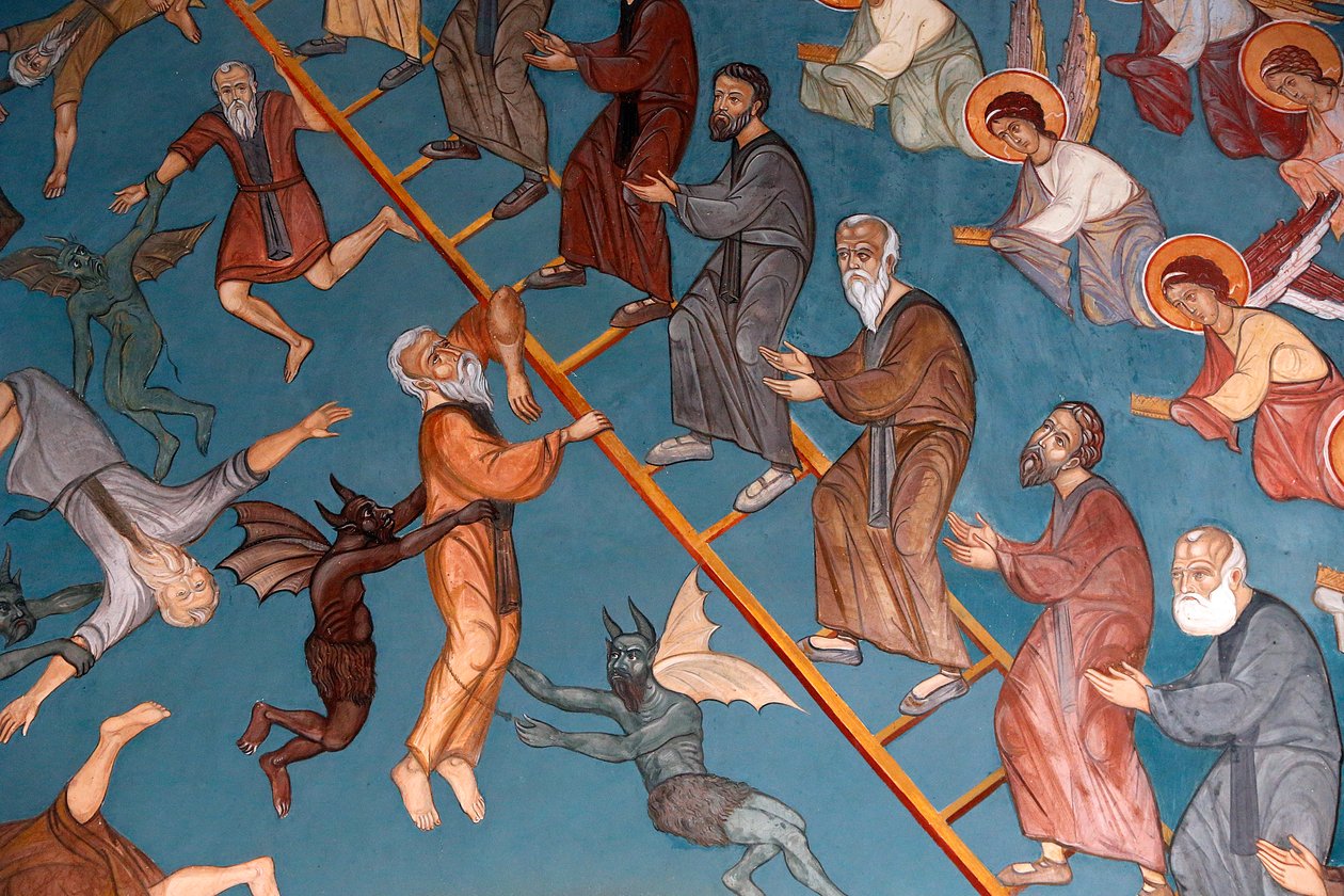 Kykkos-klooster, Cyprus. De Ladder van Goddelijke Opstijging met de goeden rechts en de slechten links, Pedoulas, Cyprus door Unbekannt