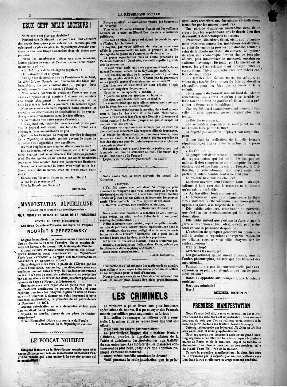 La Republique Sociale krant van 13 oktober 1881 door Unbekannt