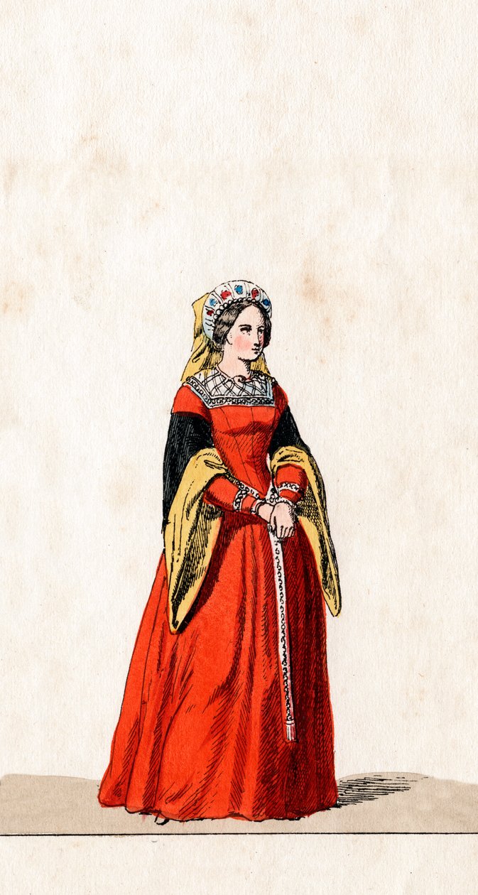 Hofdame, kostuumontwerp voor Shakespeares toneelstuk, Henry VIII, 19e eeuw door Unbekannt