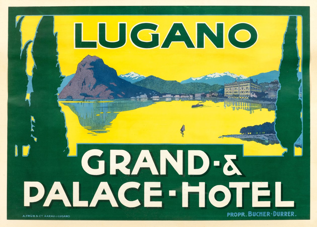 Meer van Lugano. Grand en Palace Hotel, ca. 1925 door Unbekannt