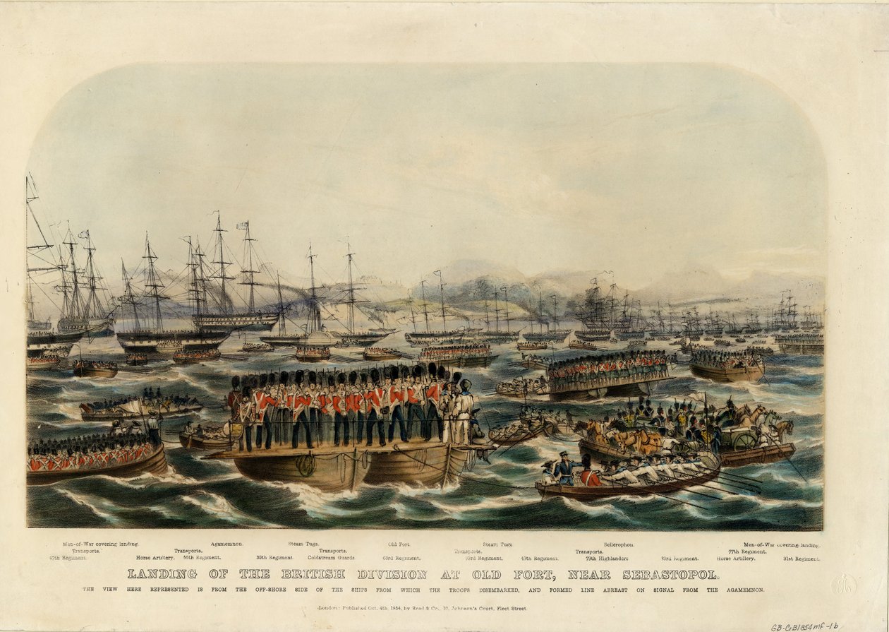 Landing van de Britse divisie bij Old Fort, nabij Sebastopol, 1854 door Unbekannt