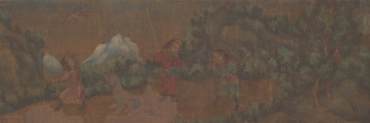 Landschapsschilderij van figuur in bosrijke omgeving door Unbekannt