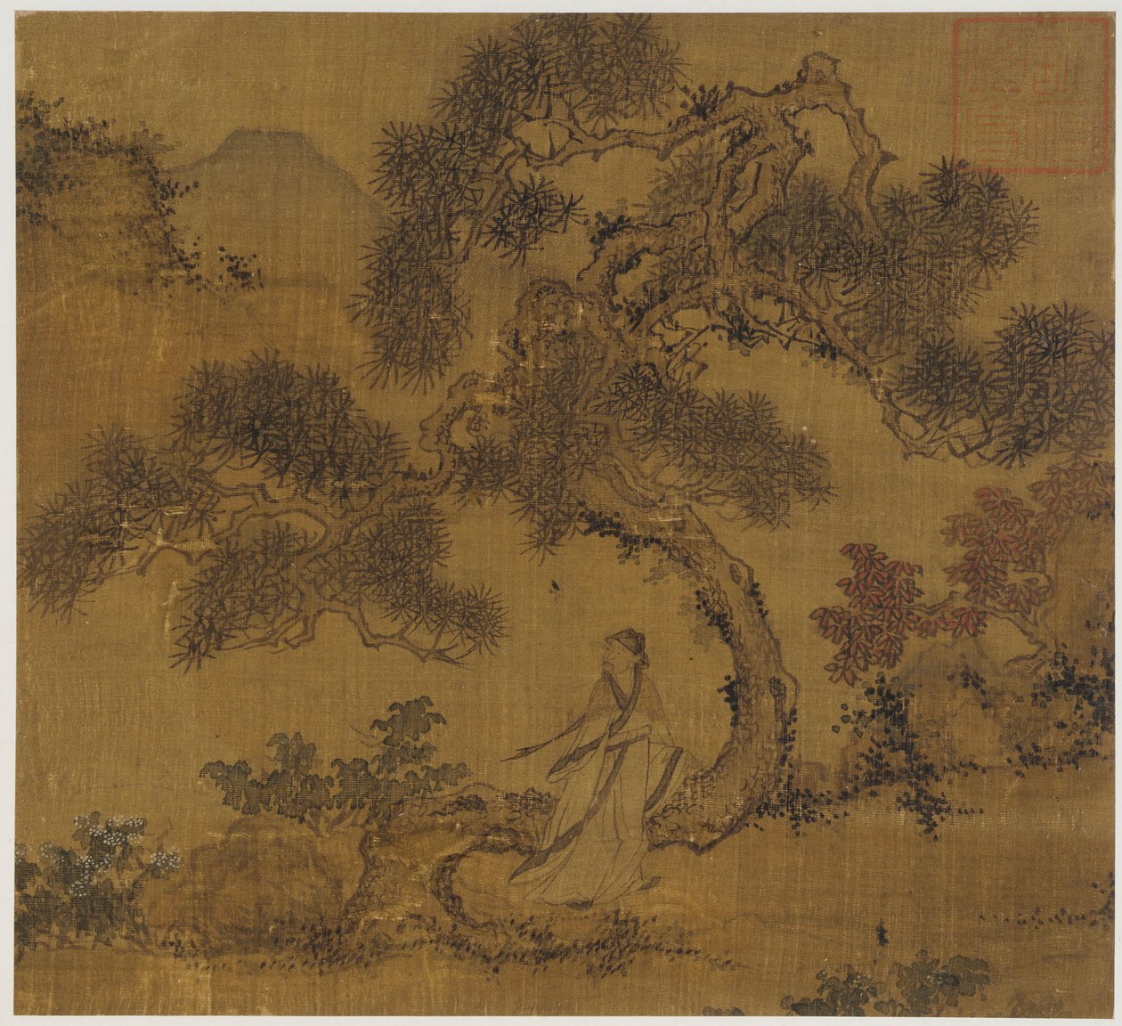 Landschap: een man onder een den, Ming-dynastie, 1368-1644 door Unbekannt