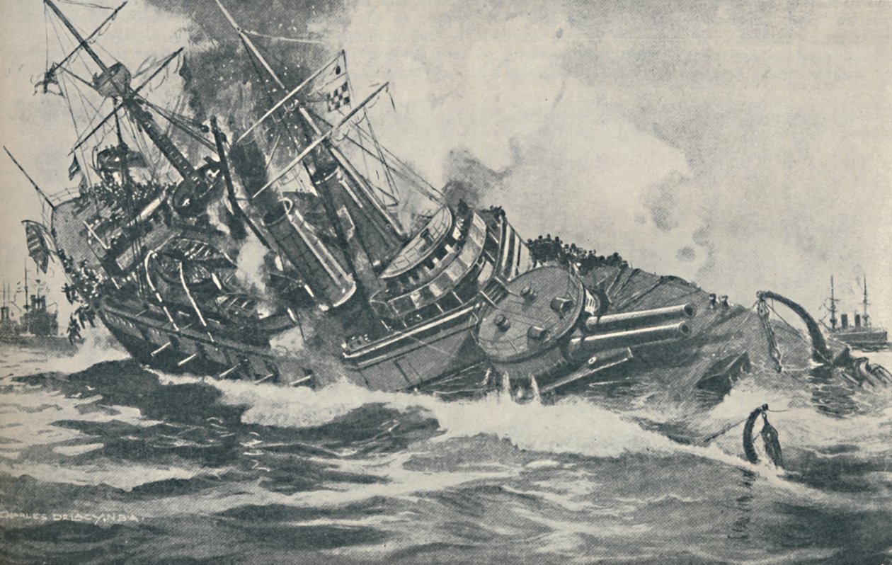 Laatste momenten van het zinkende slagschip HMS Victoria, 1893 door Unbekannt