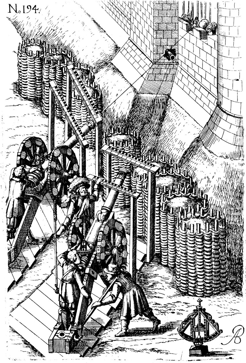 Belegeringskanon op doel, uit Le diverse et artificiose machine, 1620 door Unbekannt