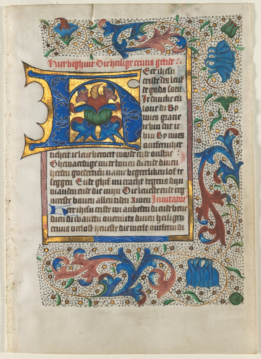 Blad uitgesneden uit een getijdenboek: Gedecoreerde initiaal H, ca. 1470-1480 door Unbekannt