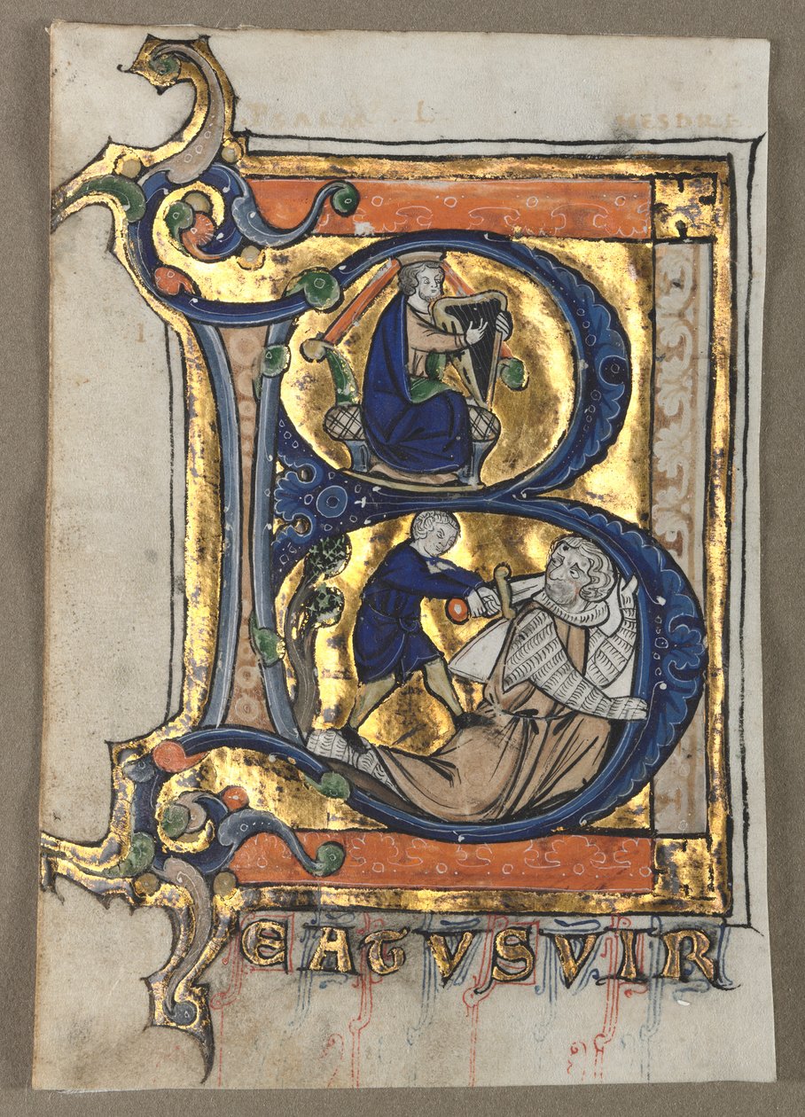 Blad uitgesneden uit een psalter: Initiaal B met koning David, ca. 1260 door Unbekannt