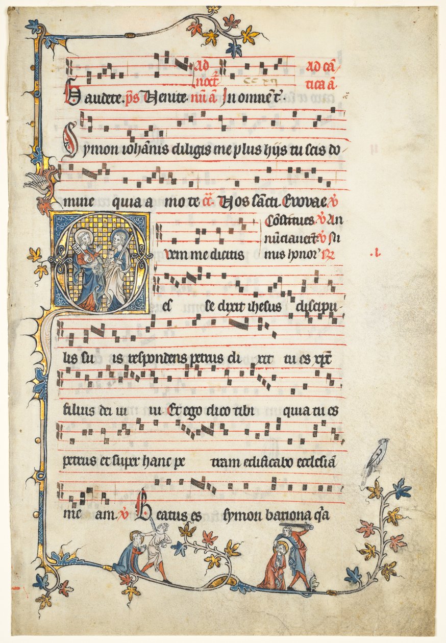 Blad uitgesneden uit een Antifonarium: Initiaal Q met Heiligen Petrus en Paulus, c. 1325 door Unbekannt