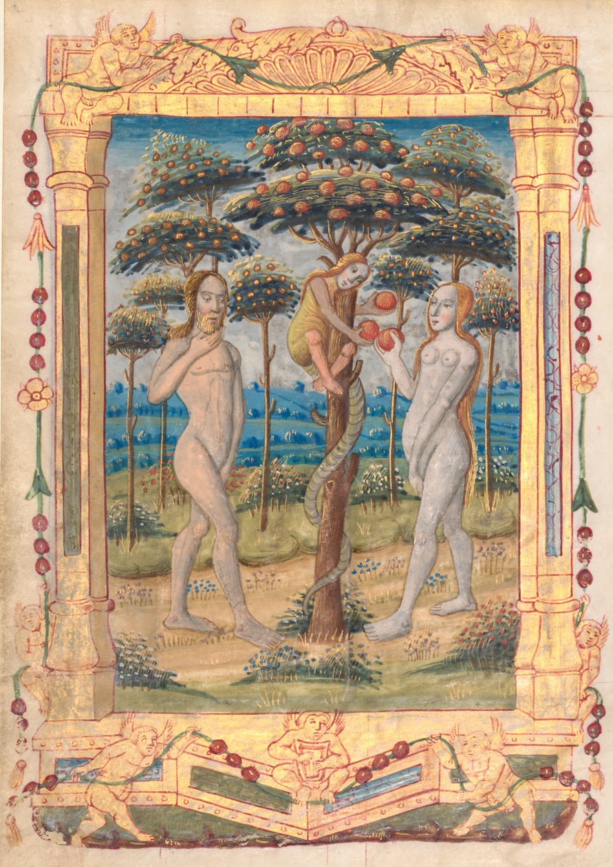 Blad uit een Getijdenboek: Adam en Eva en de Val van de Mens (recto) door Unbekannt