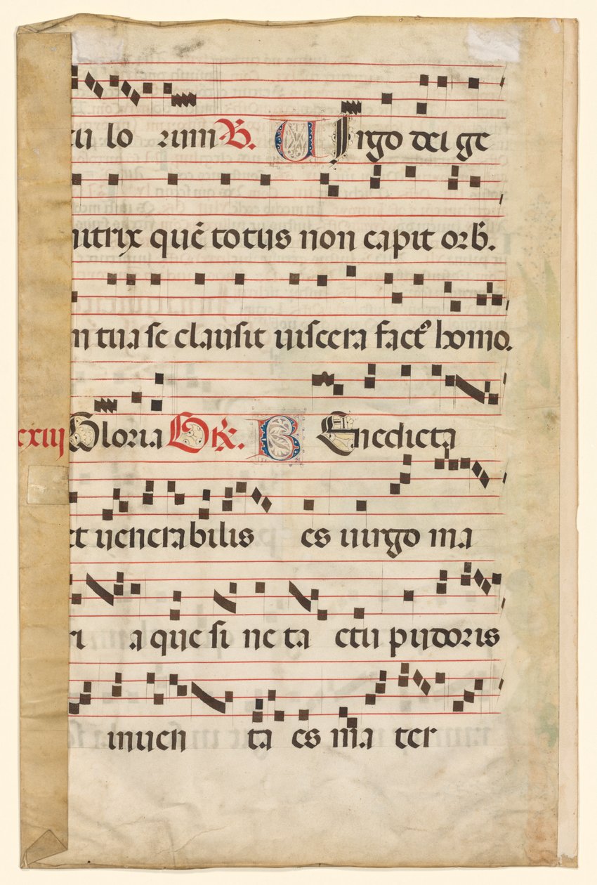 Blad uit een Graduale met muziek verso, ca. 1420-1450 door Unbekannt