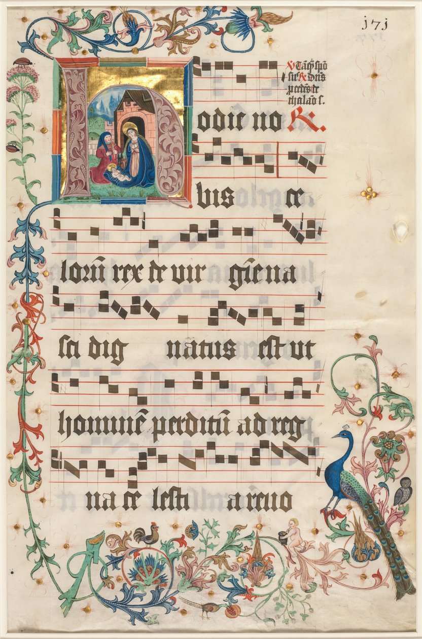 Blad uit een Antifonarium: Initiaal H met de Geboorte recto, ca. 1480 door Unbekannt