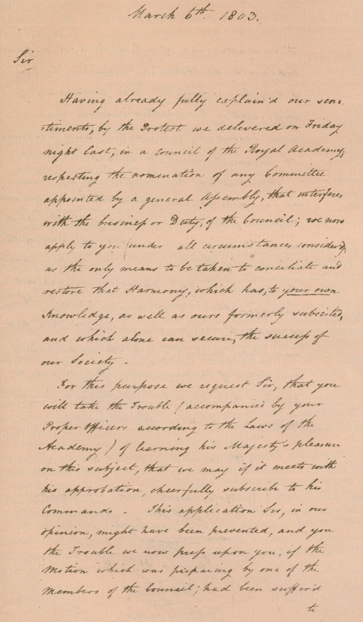 Brief aan Benjamin West, President van de Royal Academy, 1803 door Unbekannt