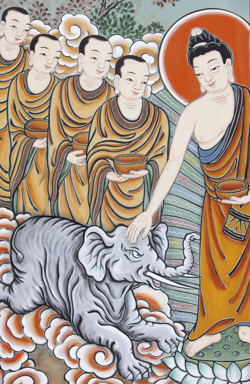Leven van Boeddha Het temmen van een olifant, Seoul, Zuid-Korea door Unbekannt