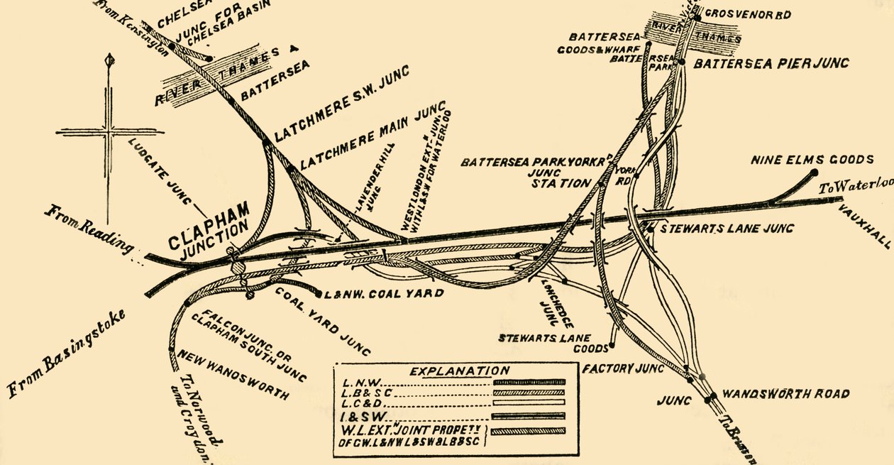 Spoorlijnen bij Clapham Junction, ca. 1878 door Unbekannt