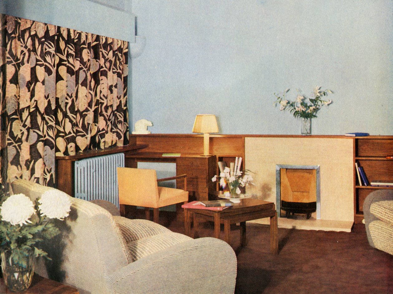 Woonkamer in het appartement van Miss Dinshaw, Stockleigh Hall, Regents Park, Gordon Russell Ltd., 1937 door Unbekannt
