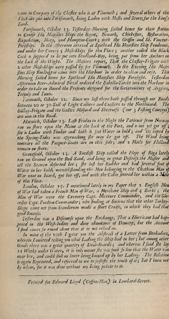 Lloyds Nieuws. Londen, 15 oktober 1696 - Numb. 20 door Unbekannt