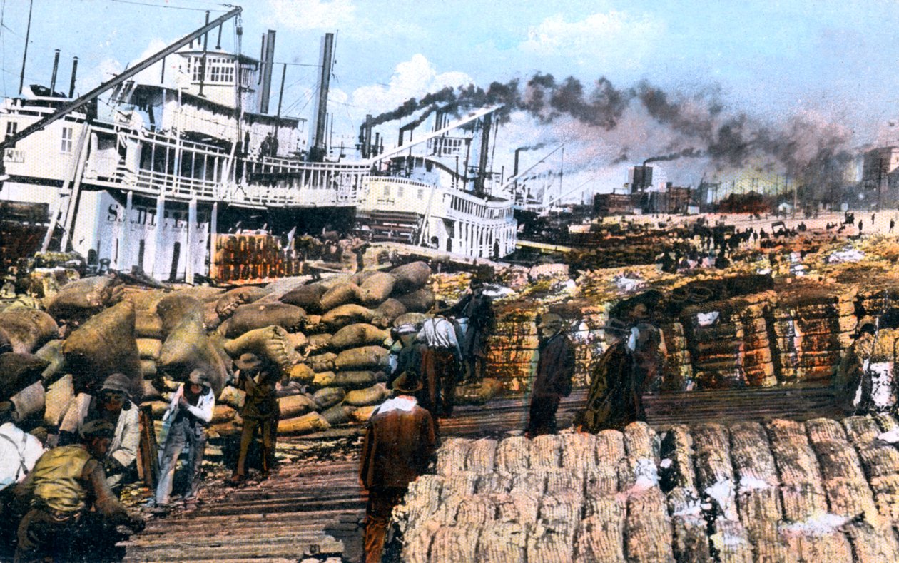Katoen laden op een schip, Memphis, Tennessee, VS, c1900s door Unbekannt