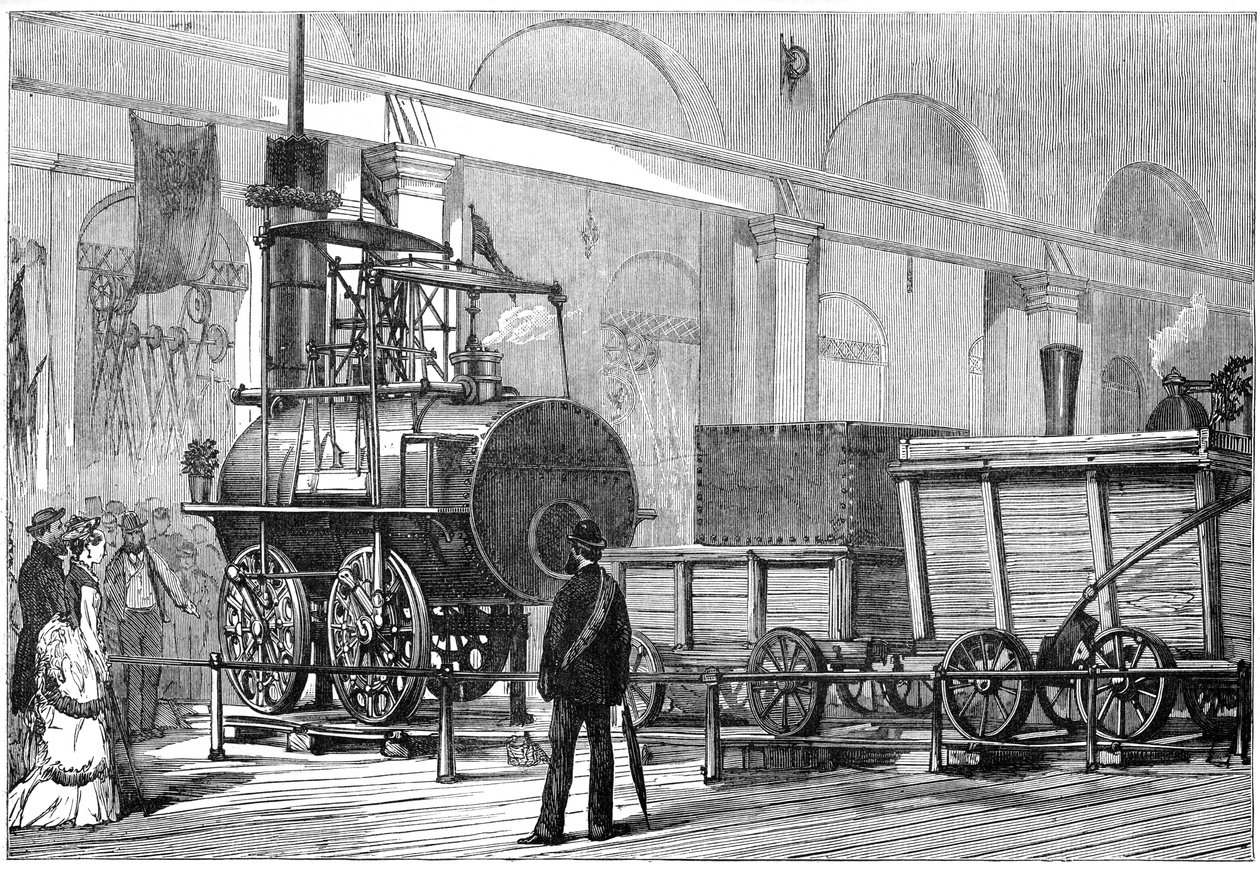 Locomotion, de eerste stoomlocomotief, bij het Railway Jubilee, Darlington, Durham, 19e eeuw door Unbekannt