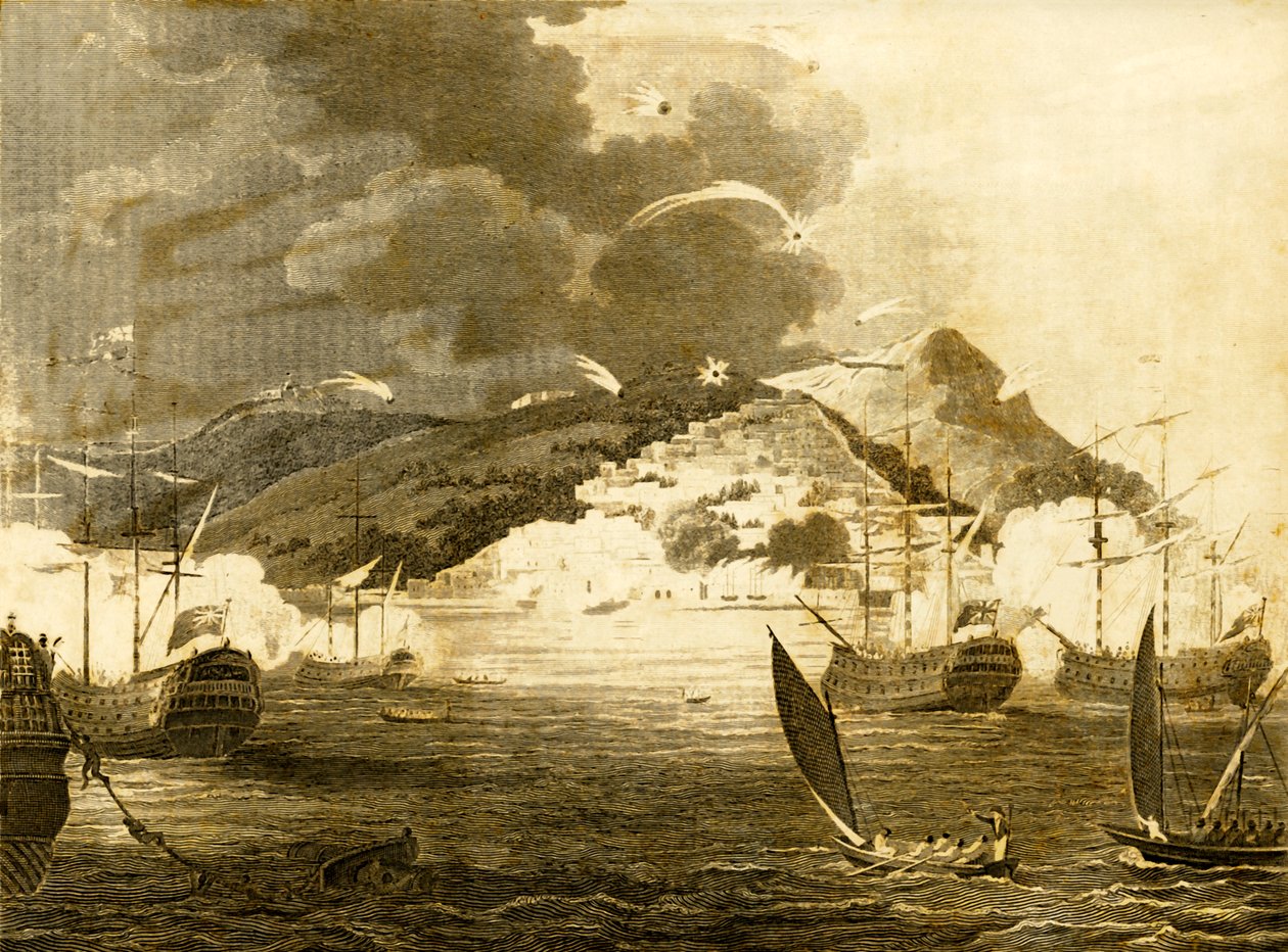 Lord Exmouths vloot bombardeert de stad Algiers, 1816 door Unbekannt
