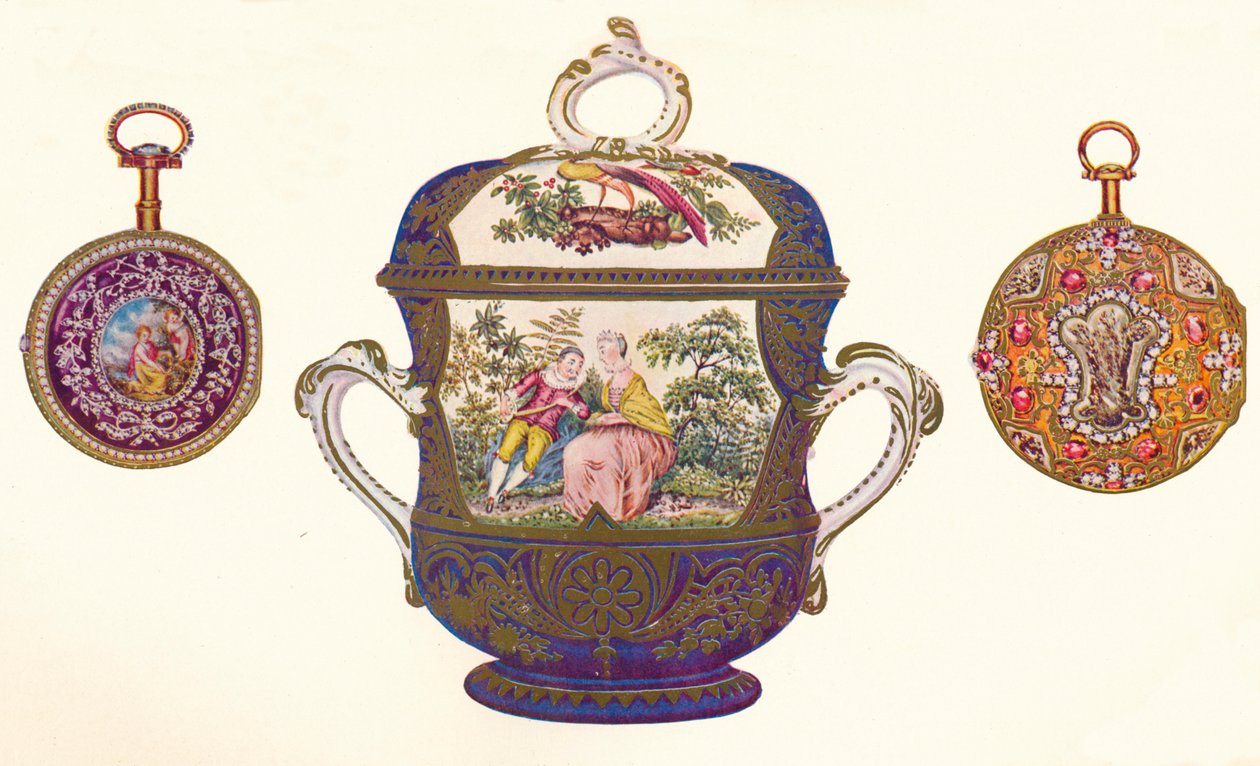 Lodewijk XVI. Gouden herhaler, Oud Chelsea porseleinen porringer en deksel door Unbekannt