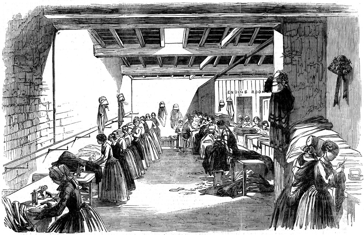 Machinekamer in een stoomnaai fabriek, 1854 door Unbekannt