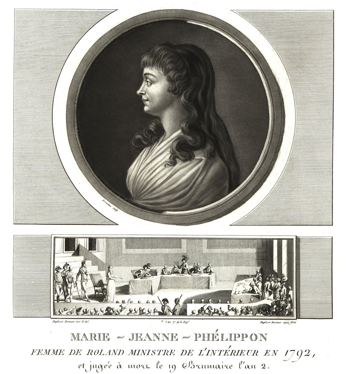 Madame Roland of Marie-Jeanne Phelippon (1754-1793), Girondist, samen met haar echtgenoot Jean-Marie Roland de la Platiere door Unbekannt