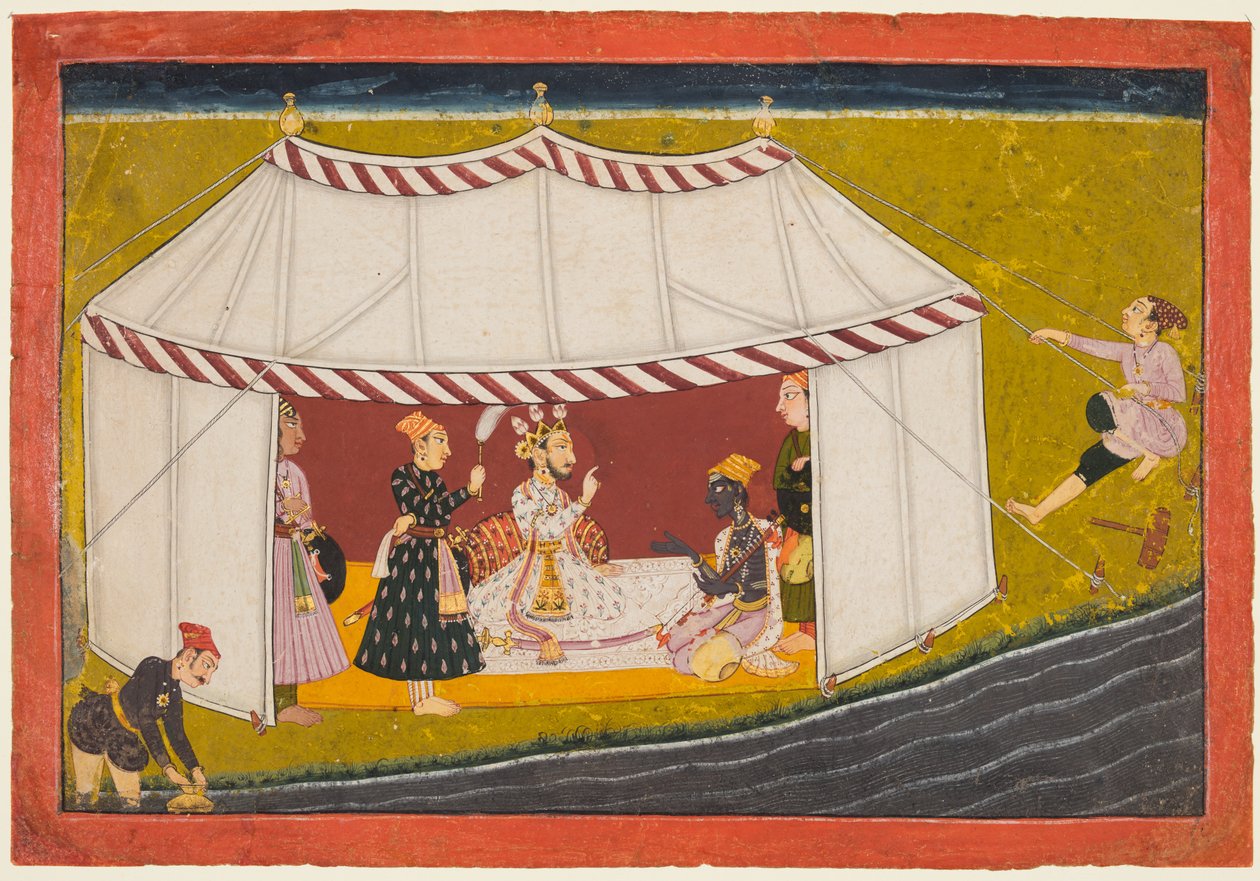 Madhava in een tent voor een heerser, uit een Madhavanala Kamakandala serie, ca. 1700 door Unbekannt