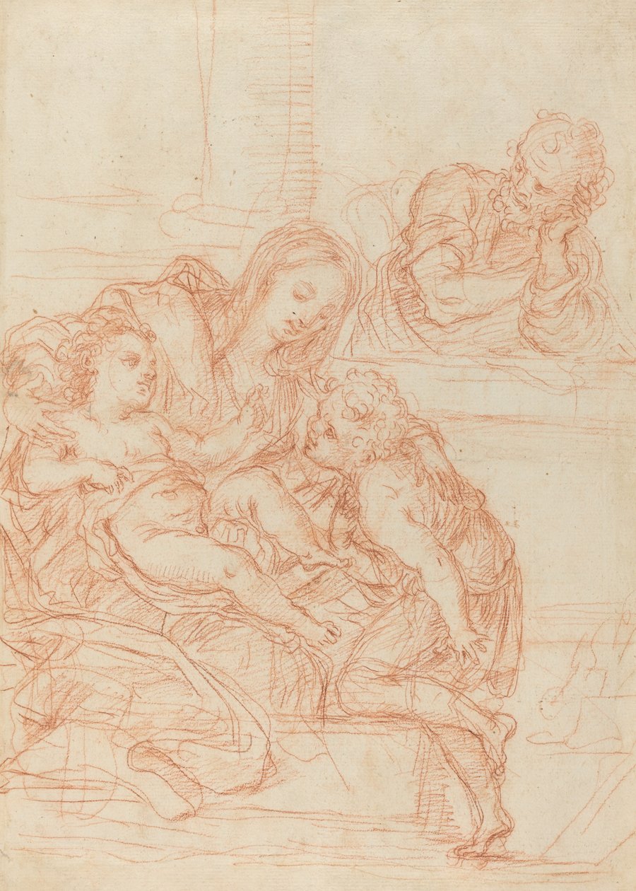 Madonna en Kind met Heiligen Johannes en Jozef [recto], 17e eeuw door Unbekannt