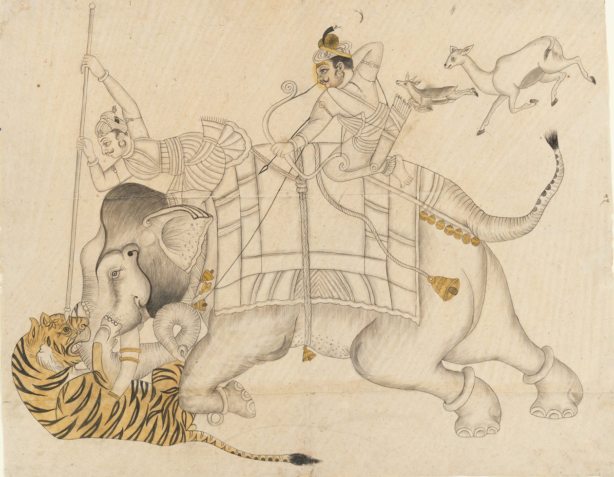 Maharao Shatru Sal II jaagt op een tijger door Unbekannt