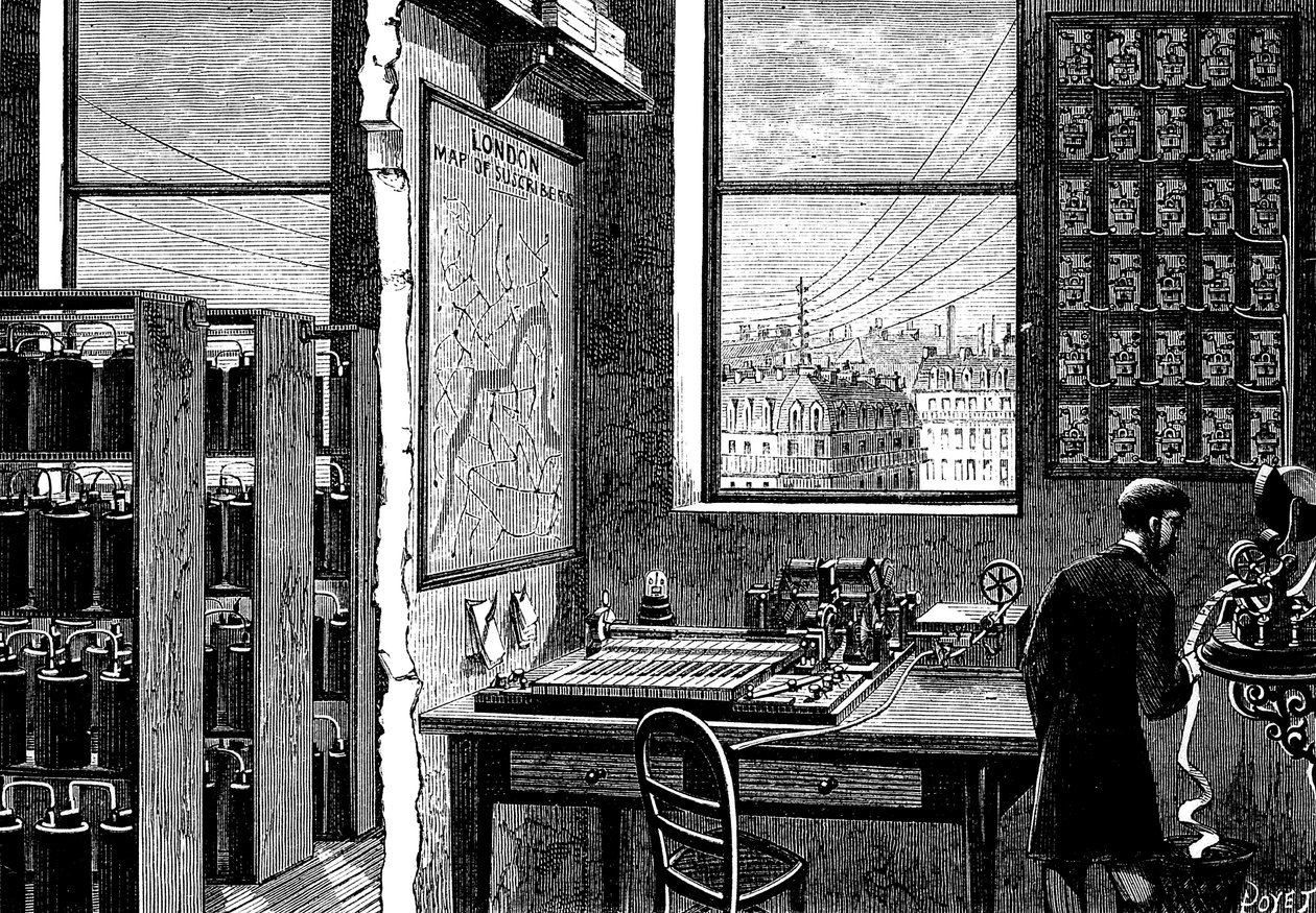 Hoofdstation van de Exchange Telegraph Company, Londen, 1882 door Unbekannt
