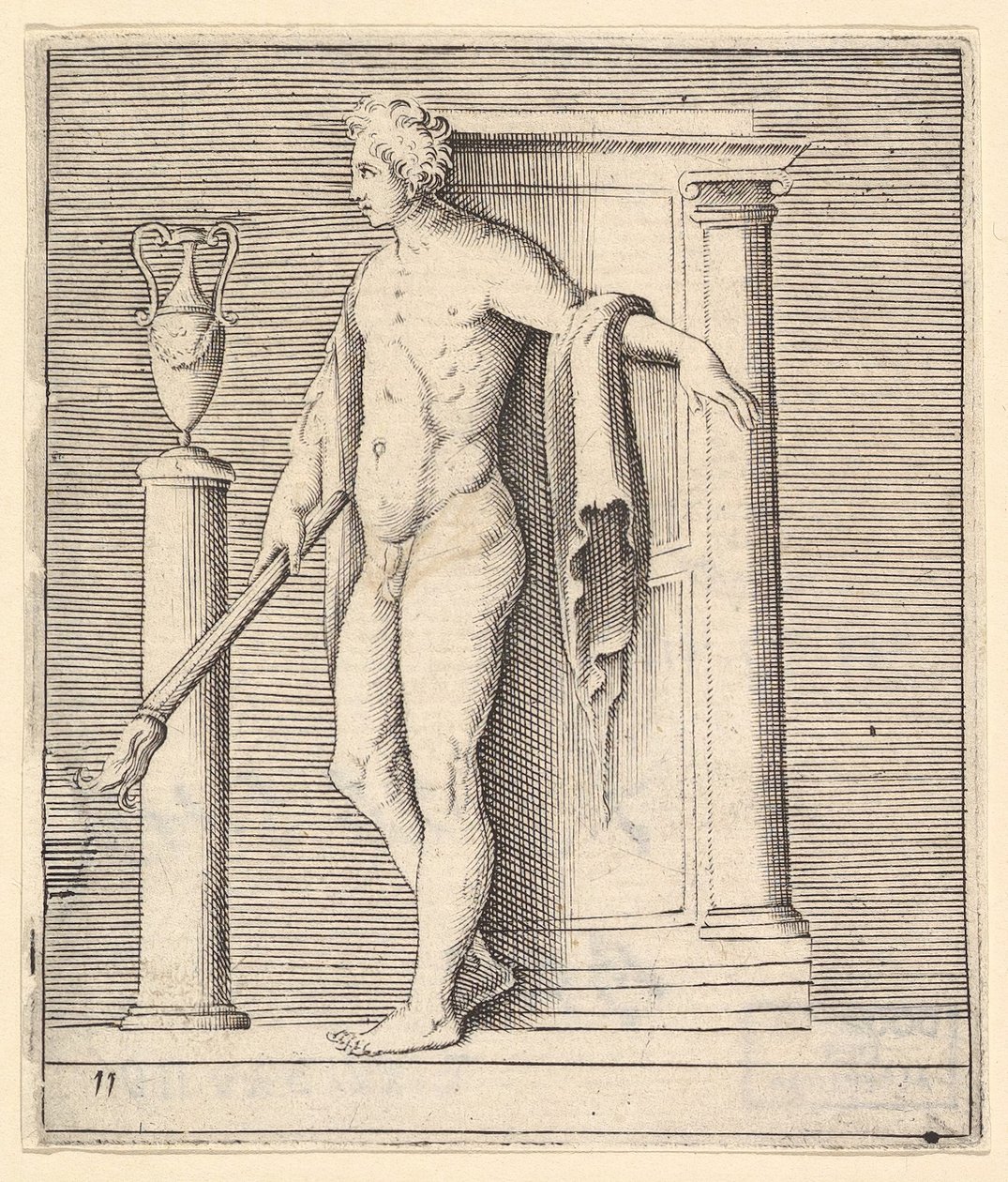Man met Fakkel bij Tempeldeur, gepubliceerd ca. 1599-1622 door Unbekannt