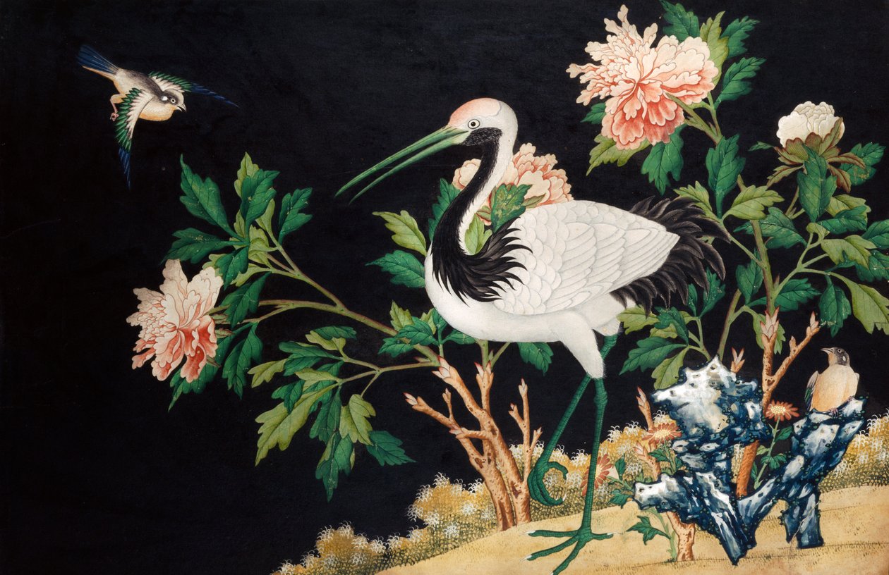 Mantsjoerijse kraanvogel in een Chinees landschap door Unbekannt