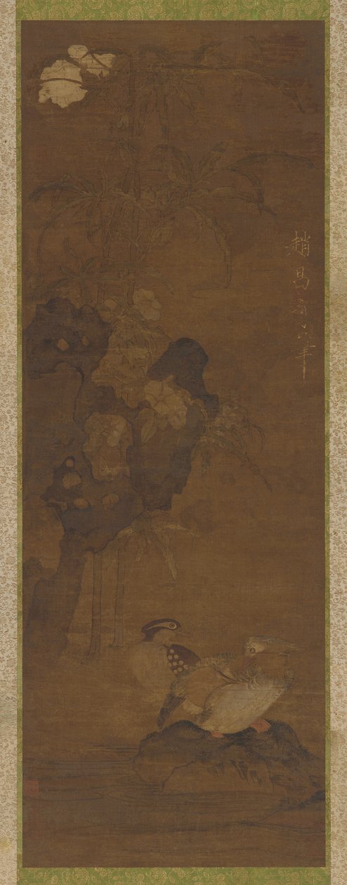 Mandarijneenden, rotsen en een bloeiende plant, 1368-1644 door Unbekannt