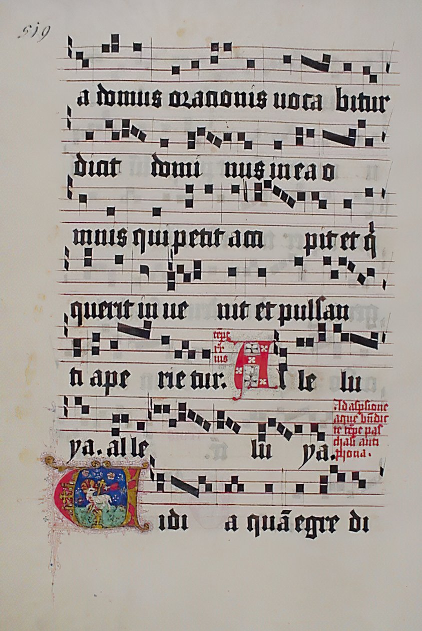 Manuscriptblad met Initiaal V, uit een Graduale, Duits door Unbekannt