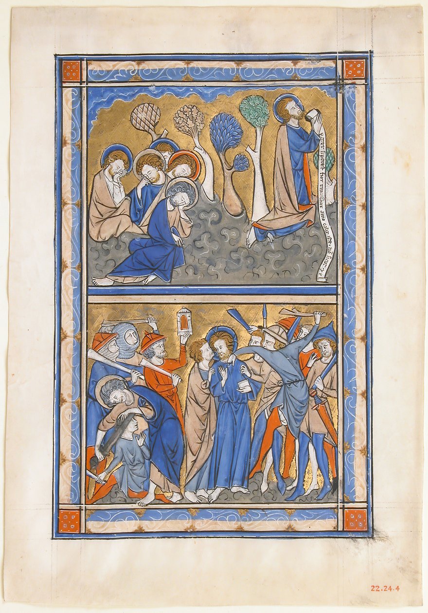 Manuscriptblad met de Agonie in de Tuin en Verraad van Christus, uit een Koninklijke Psalter, ca. 1270 door Unbekannt