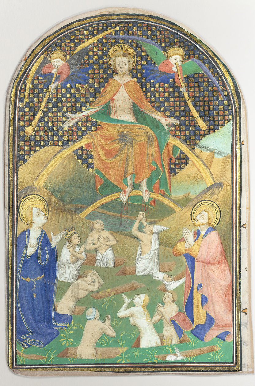 Manuscriptblad met het laatste oordeel, uit een getijdenboek, Frans door Unbekannt