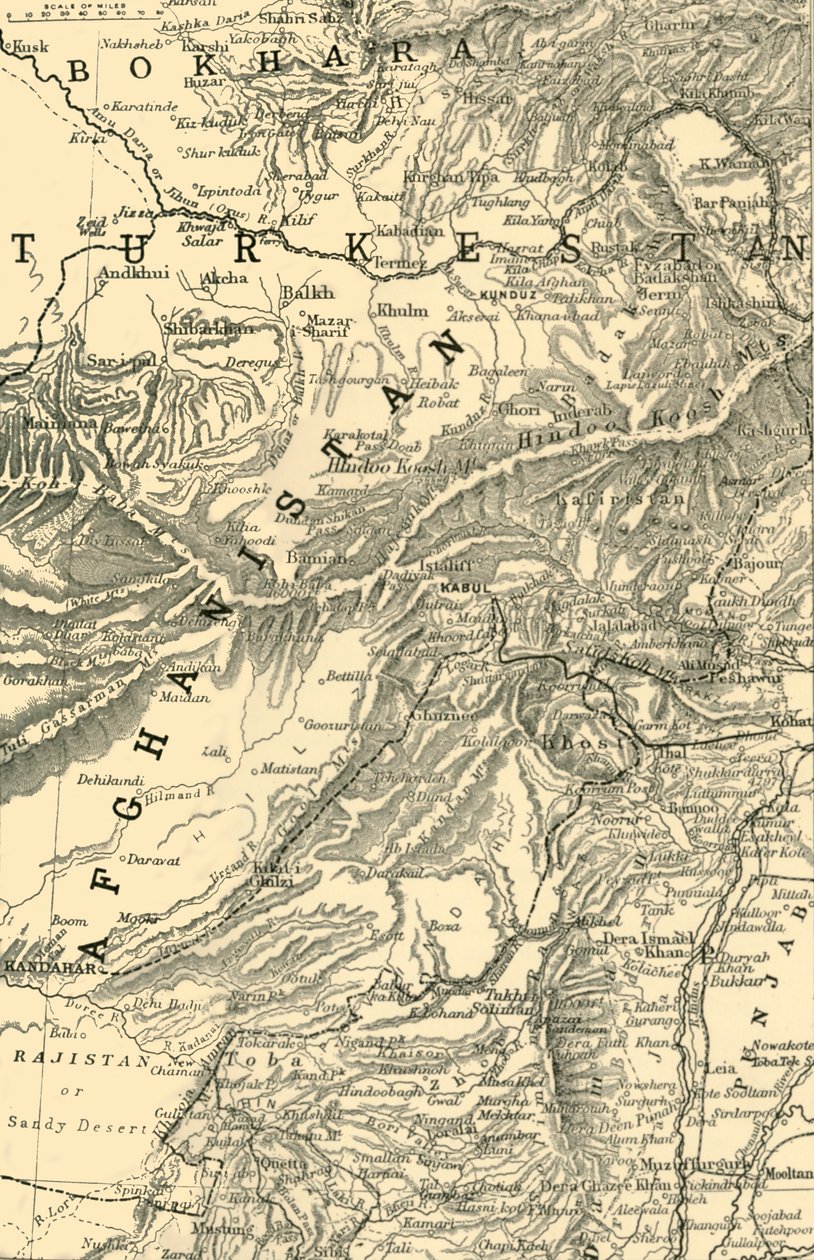 Kaart die de route van generaal Roberts naar Kabul aangeeft... en de Britse en Russische grenzen, 1901 door Unbekannt