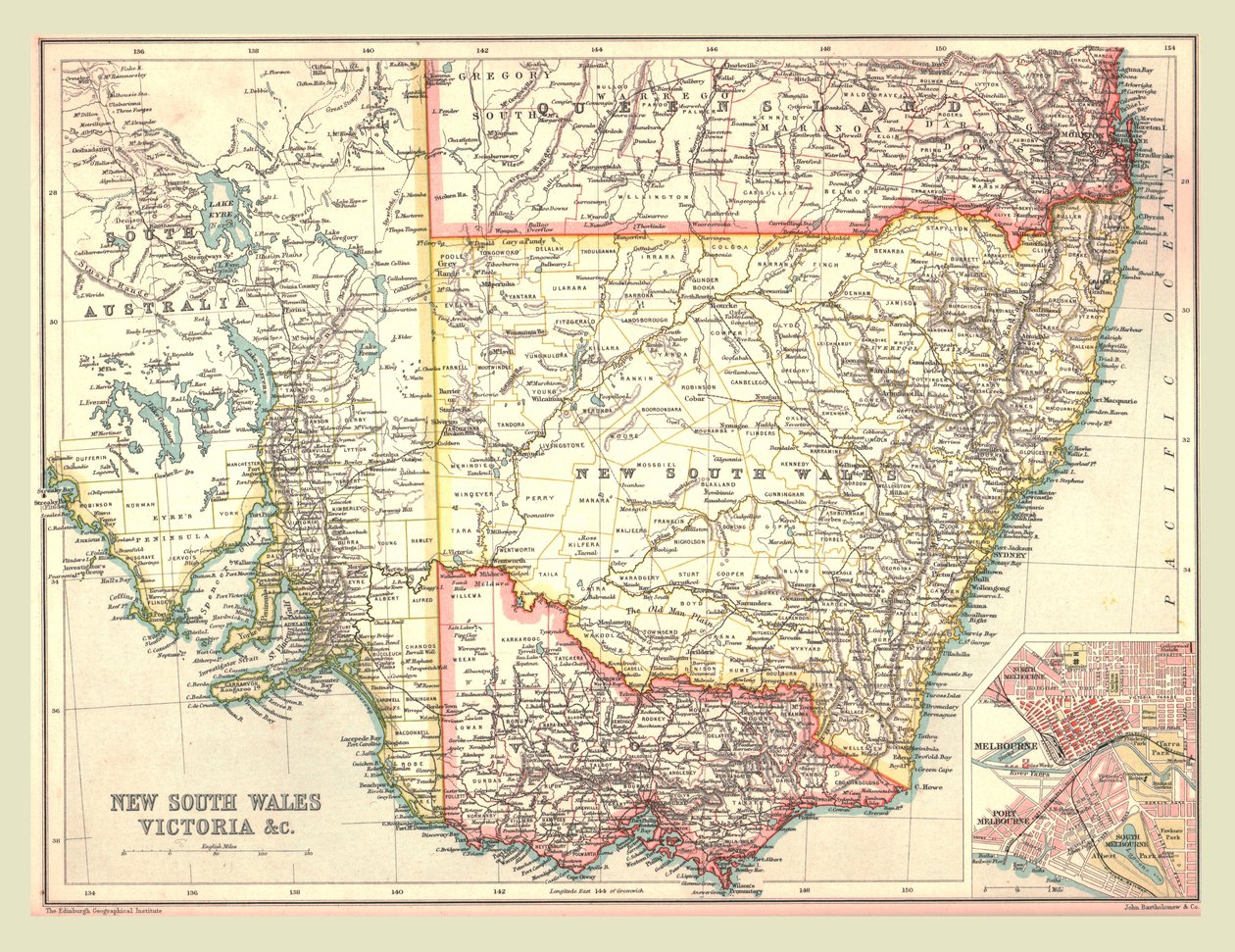 Kaart van New South Wales en Victoria, 1902 door Unbekannt