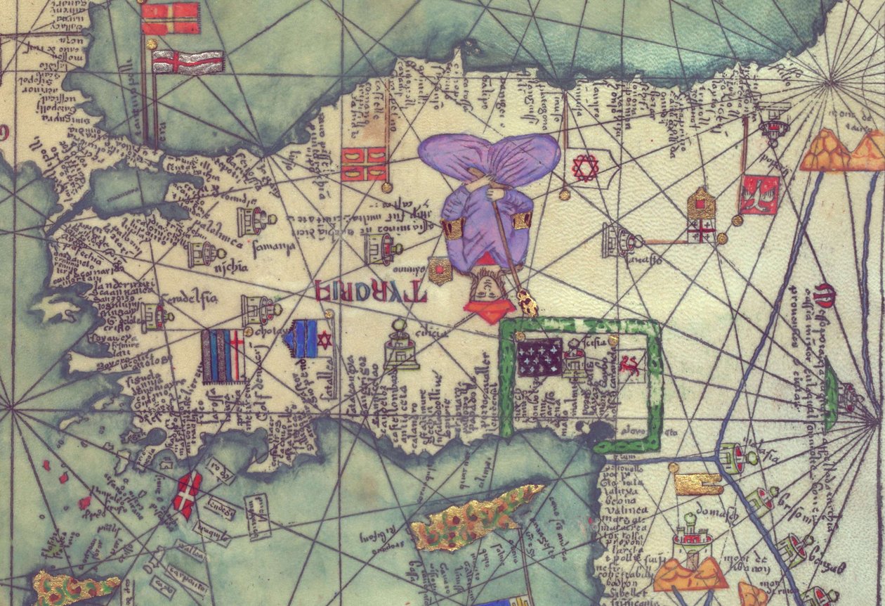 Kaart van Oost-Europa, gezien vanuit het zuiden. Reproductie van de Catalaanse Atlas door Unbekannt