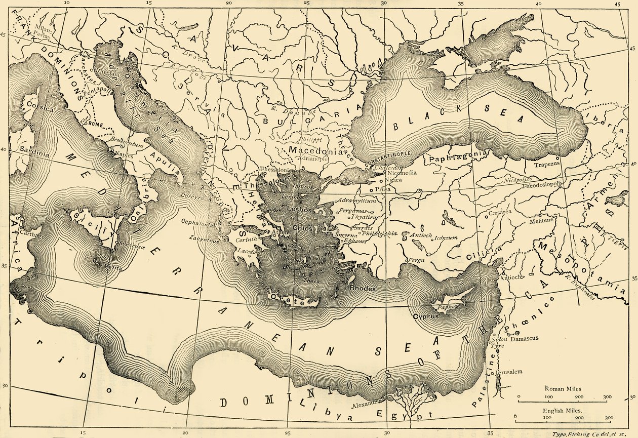 Kaart van het Byzantijnse Rijk in de Negende Eeuw, 1890 door Unbekannt