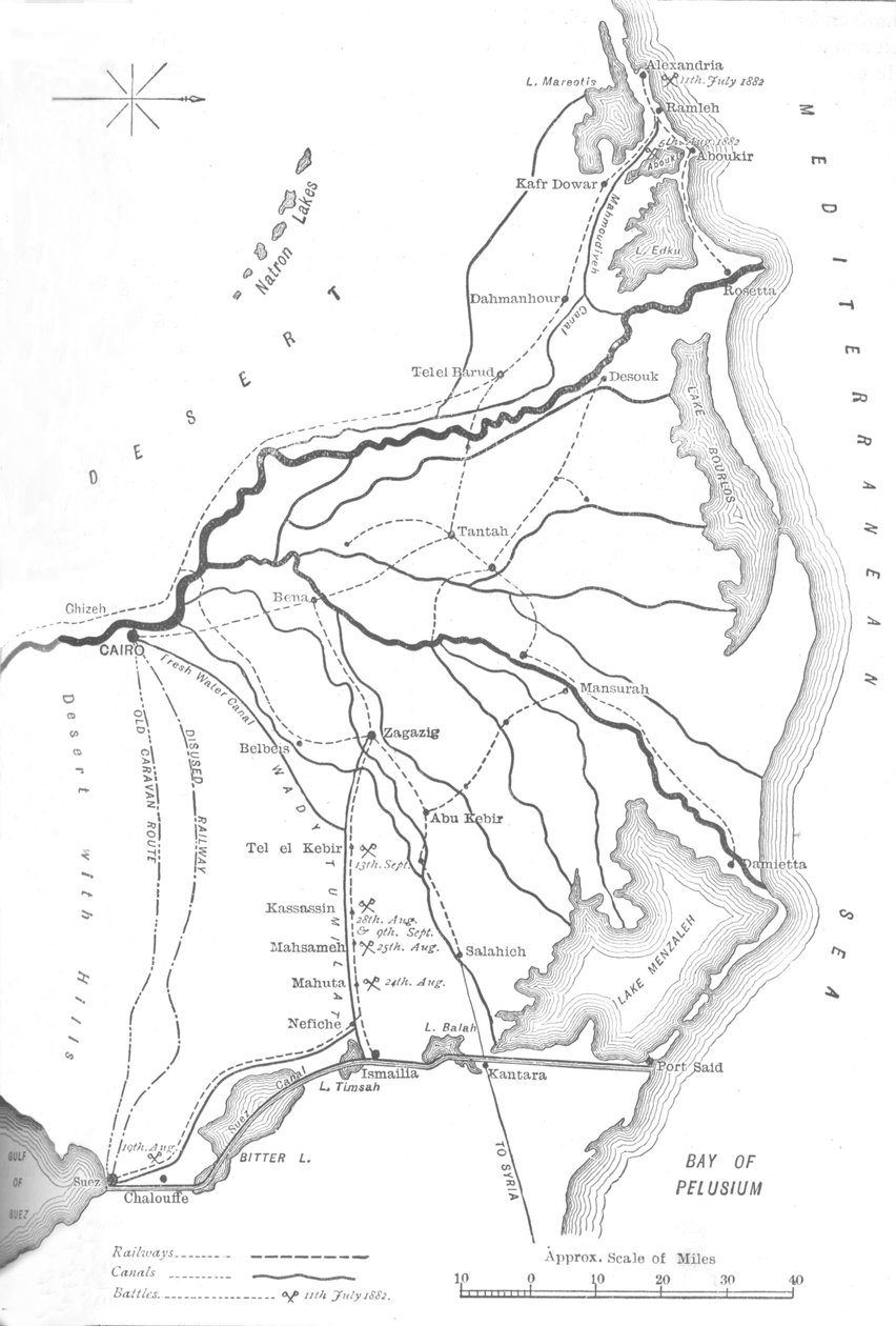 Kaart van de delta van de Nijl, strategische punten in de Egyptische campagne, 1882 door Unbekannt
