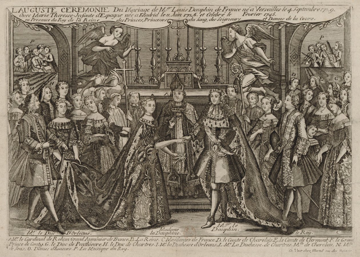 Huwelijk van Lodewijk, Dauphin van Frankrijk met Marie Thérèse Raphaëlle, Infanta van Spanje in 1745 in Versailles door Unbekannt
