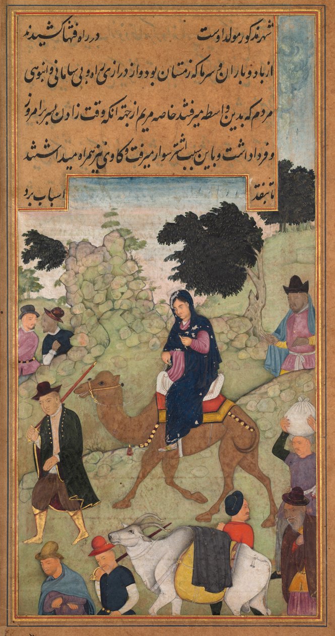 Maria en Jozef reizen naar Bethlehem, uit een Mirat al-quds van pater Jerome Xavier..., 1602-1604 door Unbekannt